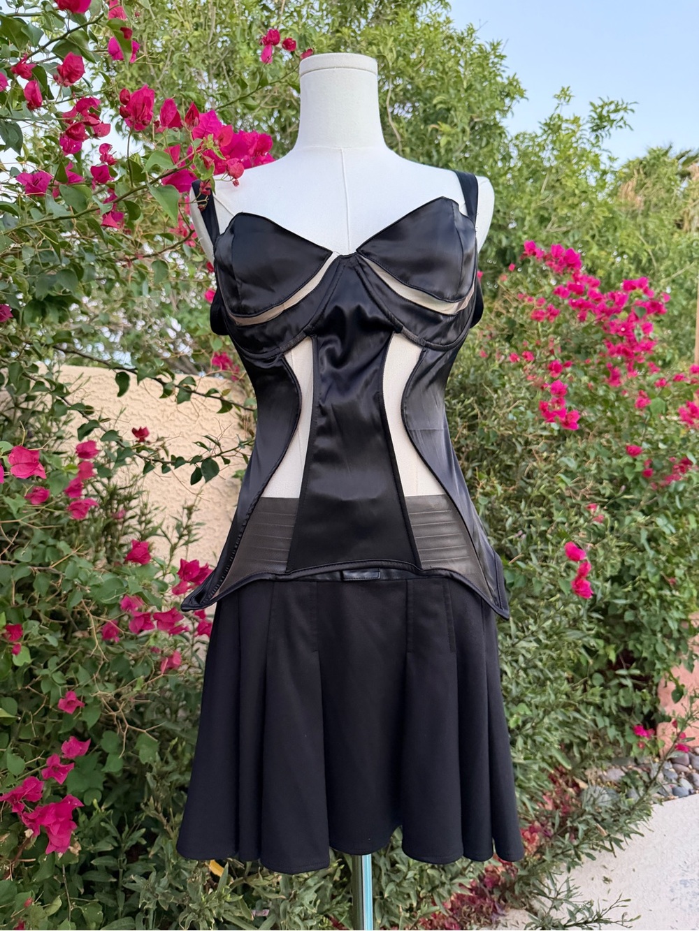 Black Guess Mini Pleated Skirt with Faux Leather Accents